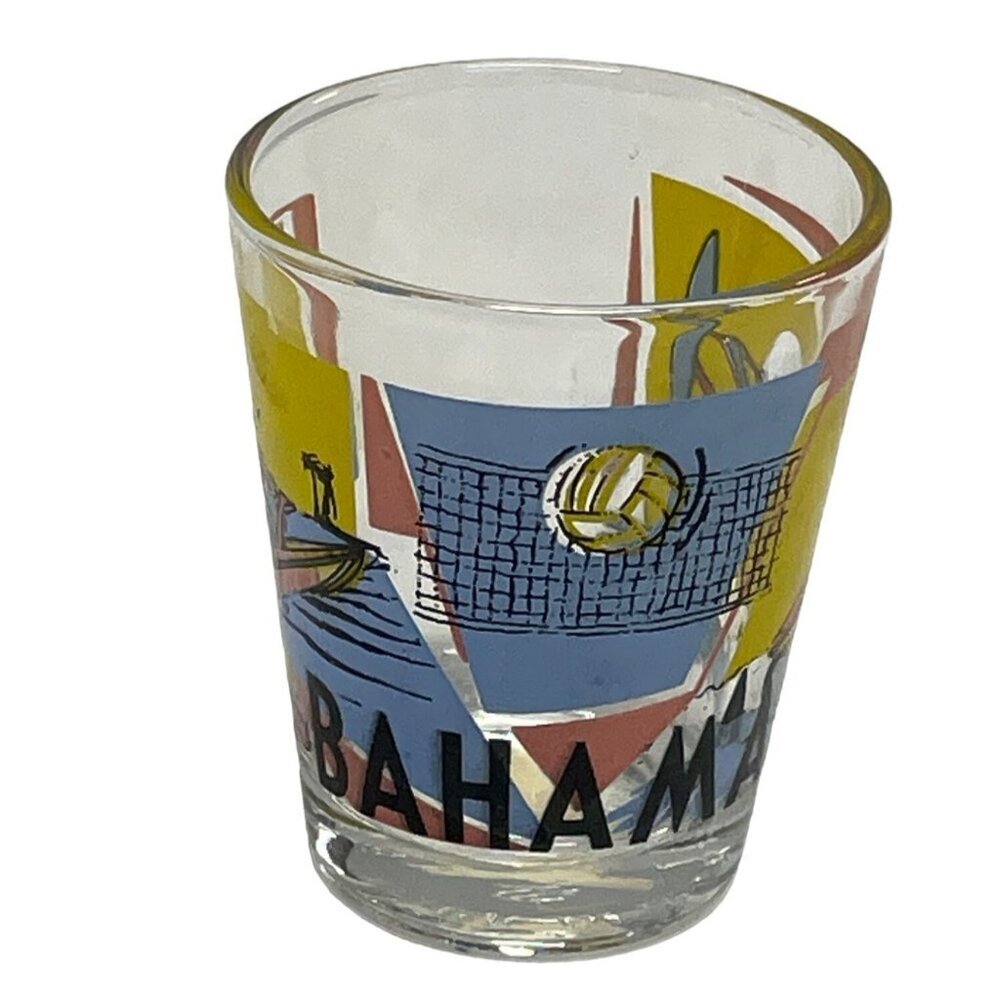 Vintage‎ Shot Glass Bahamas Island Surfing Water Ski Sun Volleyball